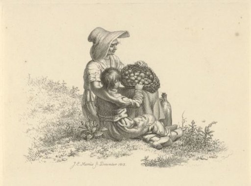 Seated woman with child and a full basket