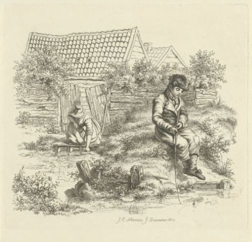 Fishing boy and a woman on a jetty