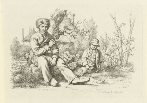 Seated peasant with a pipe and a boy
