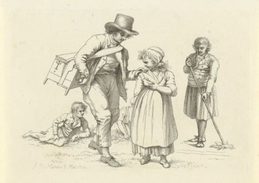 Study sheet with a man with a barrel organ and a girl