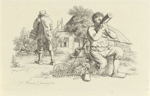 Two peasants on a farmyard