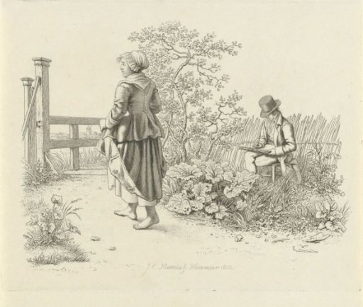 Sketcher and a peasant girl
