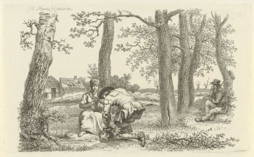 Figures among trees