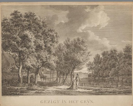 Landscape with a couple walking along the bank of the Gein