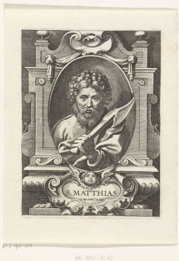 Apostle Matthias with an axe in a frame with architectural ornaments