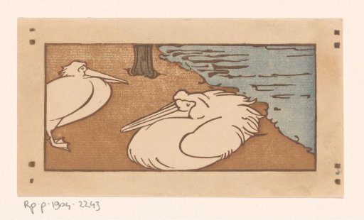Two pelicans at the water's edge