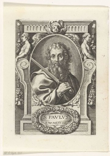 Apostle Paul with a sword in a frame with architectural ornaments