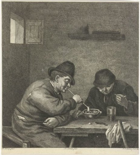 Two smoking peasants at a table