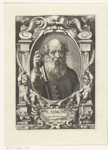 Apostle Simon the Zealot with a saw in a frame with architectural ornaments