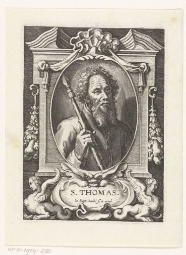 Apostle Jude Thaddeus with a spear in a frame with architectural ornaments