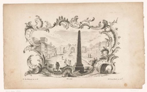 Ruins in a rocaille cartouche