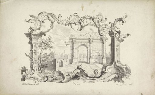 Ruins in a rocaille cartouche