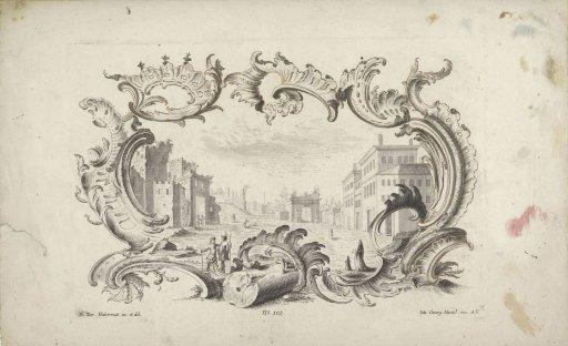 Ruins in a rocaille cartouche