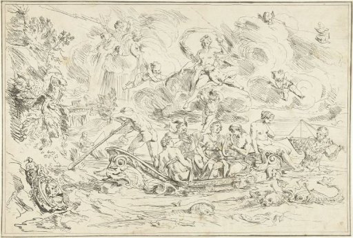 Apollo and Pan in a boat