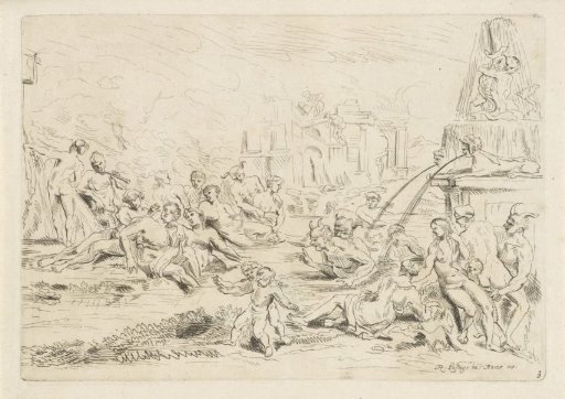Bathing satyrs and nymphs