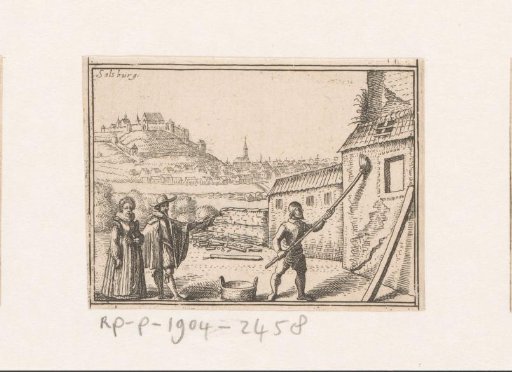 View of Salzburg with a builder in the foreground