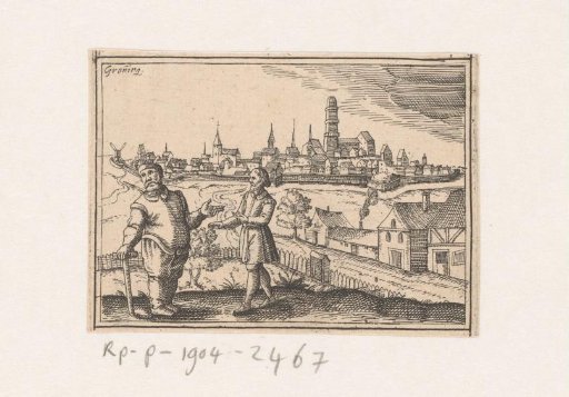 View of Groningen with a fat man and a thin man