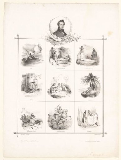 Portrait of Alphonse de Lamartine and nine scenes from his 'Harmonies poétiques et religieuses'