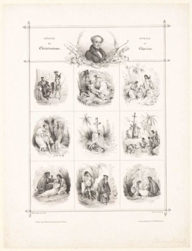 Portrait of François-René de Chateaubriand and nine scenes from his novel 'Atala'