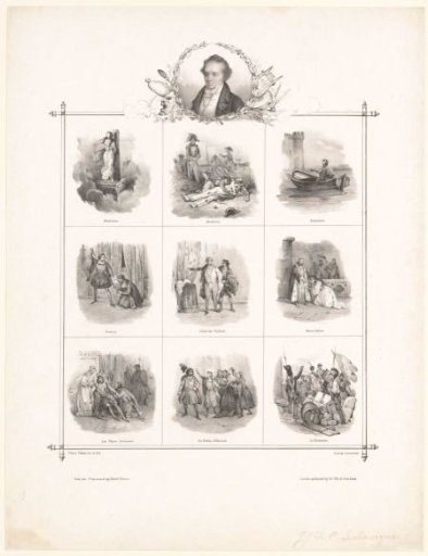 Portrait of Casimir Delavigne and nine scenes from his works