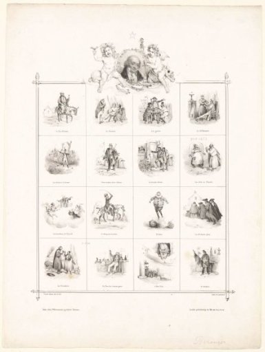 Portrait of Pierre-Jean de Béranger and sixteen scenes from his poems