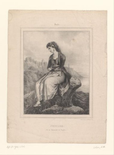 Girl from Procida on a rock by the coast