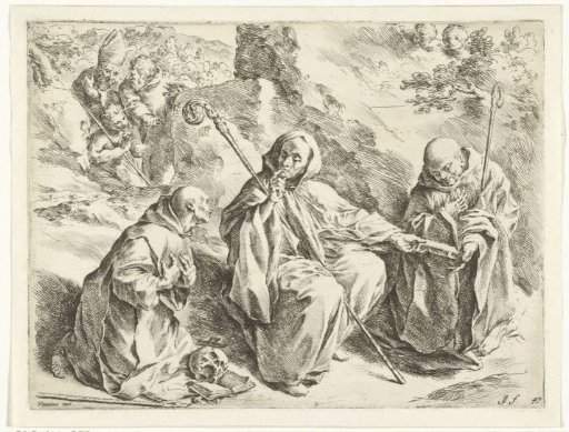 Saint Benedict Seated between Saints Bruno and Bernard
