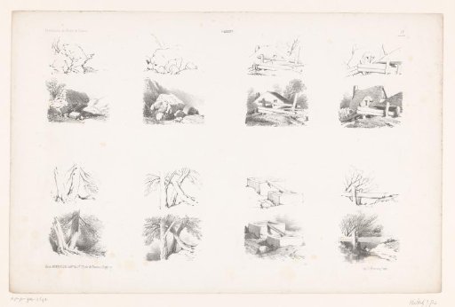 Eight scenes of landscape elements in two drawing steps