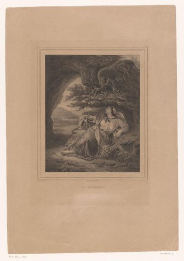Sleeping woman under the roots of a tree