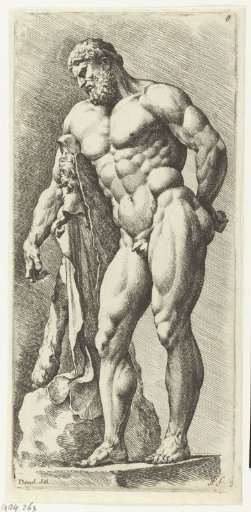 Standing Hercules with a Hand Holding an Apple on His Back