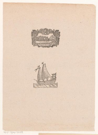 Vignette of Frans Houttuyn in Amsterdam and a vignette with a ship