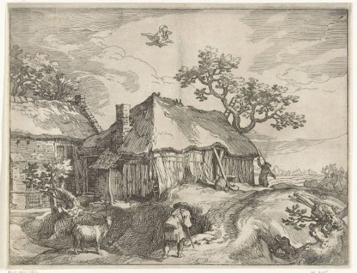 Landscape with farmhouse and abduction of Ganymede