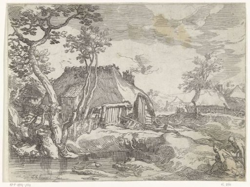 Landscape with farmhouses along country road