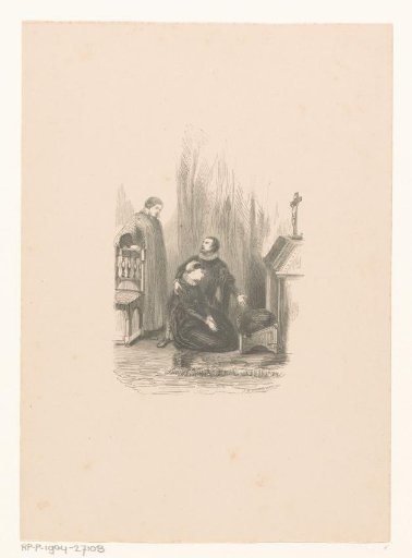 Man beside kneeling woman before an altar