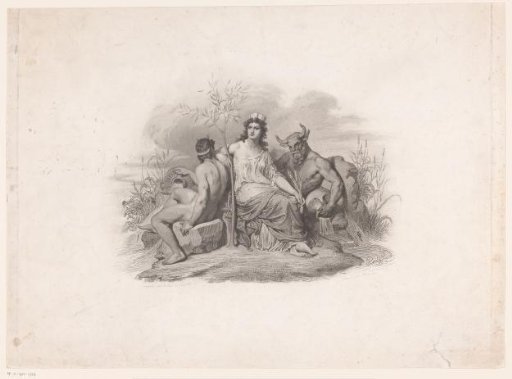 Neapolitan City Maiden seated between two satyrs