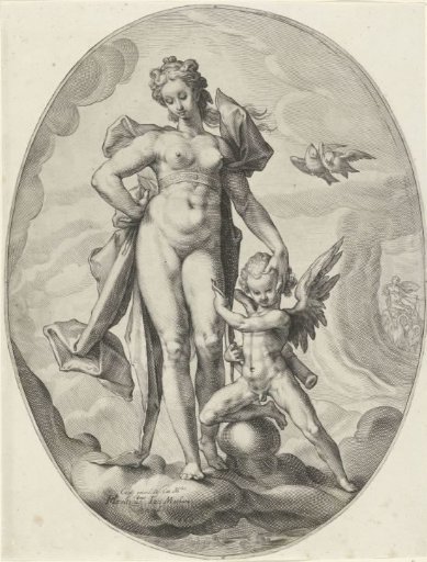 Venus and Amor on the clouds