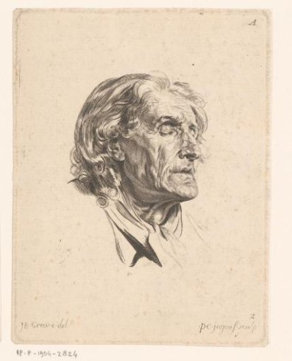 Head of an old man with closed eyes, turned to the right