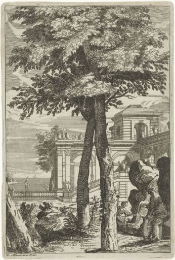 Country estate with waterfall and two women