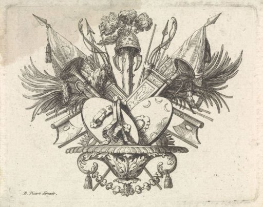 Vignette with a coat of arms trophy
