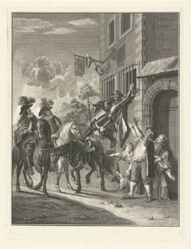 Don Quixote Hangs from a Grating of an Inn