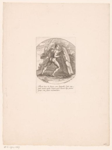 Theseus lifts the stone under which the sword lies