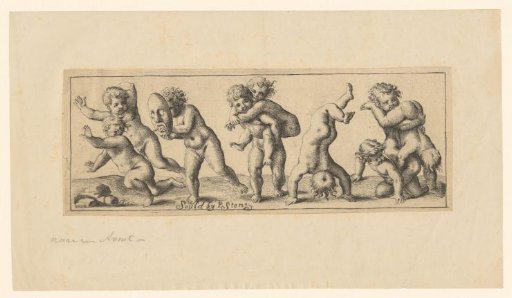 Nine playing children with a mask