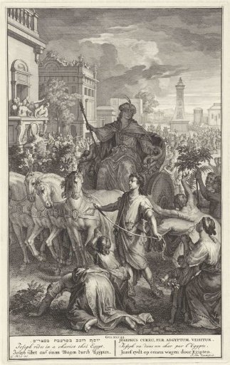 Joseph driving a chariot through Egypt