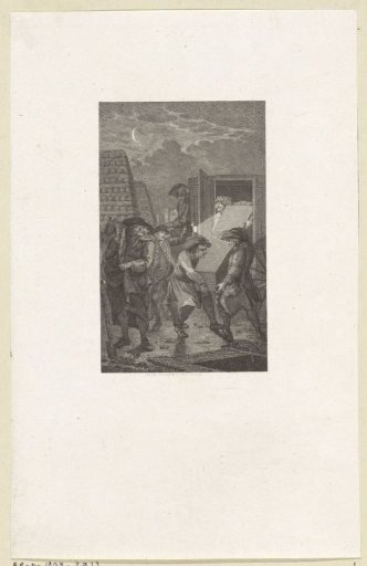 Night view with men transporting a coffin