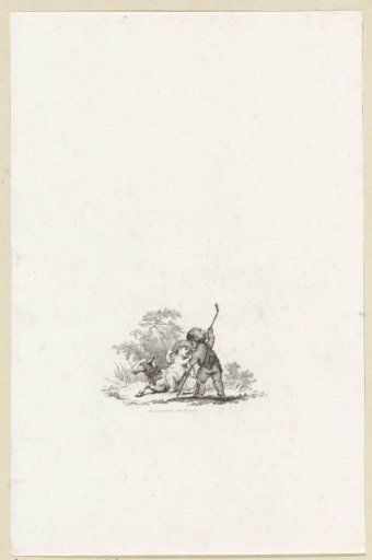 Two putti with a sheep and a shepherd's staff