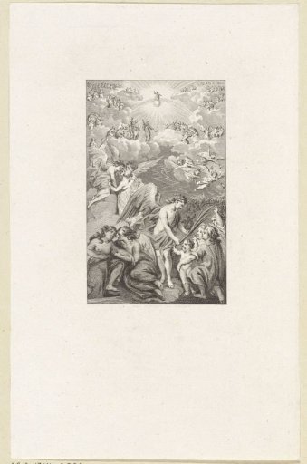 View in the clouded sky with angels and God