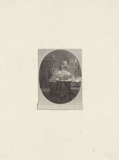 Woman writing by candlelight