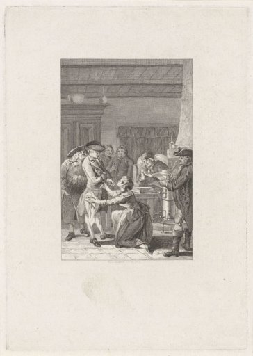A woman with a cross kneels before a man