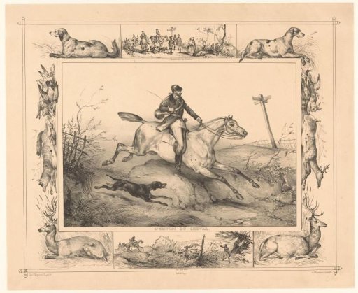 Hunting horse with rider at a gallop