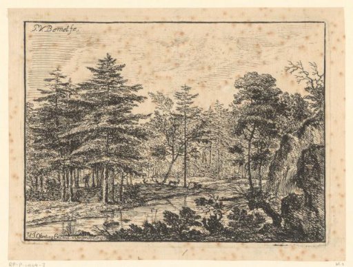 Forest Landscape with a River, a Traveler among the Trees